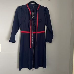 Navy dress with red trim